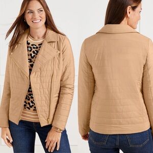 NWT Talbots beige  quilted moto jacket size PXL zip toasted coconut lightweight